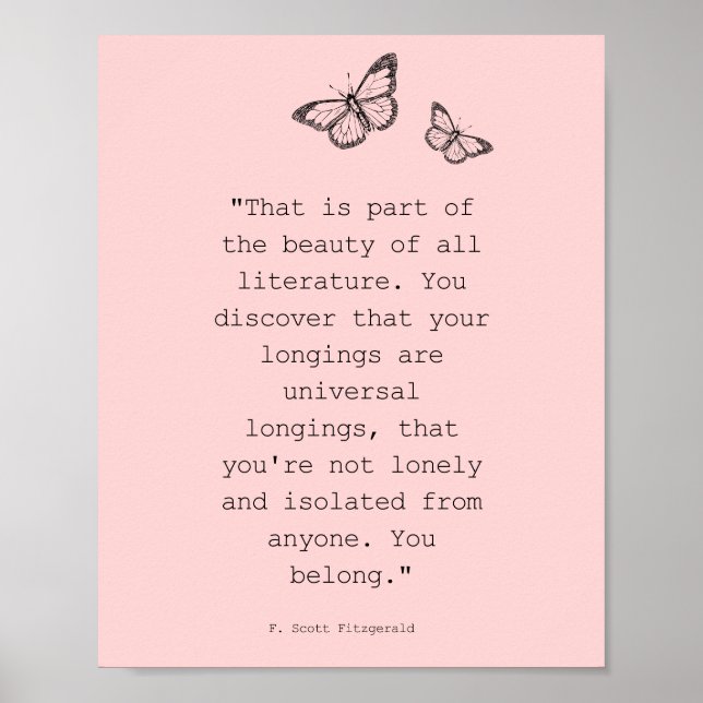 Pink Butterly F Scott Fitzgerald Literature Quote Poster (Front)