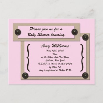 Pink Buttons & Brackets Baby Shower Invitation by Joyful_Expressions at Zazzle