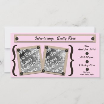 Pink Buttons & Brackets Birth Announcement by Joyful_Expressions at Zazzle