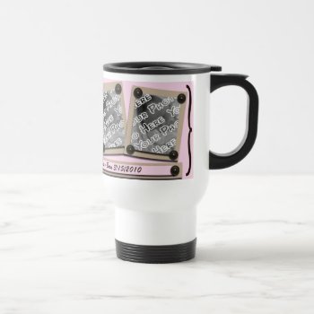 Pink Buttons & Brackets Travel Mug by Joyful_Expressions at Zazzle