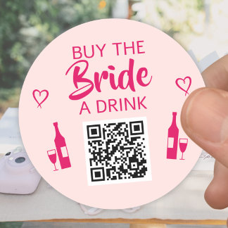 Pink Buy the Bride a Drink QR Code Bachelorette Classic Round Sticker