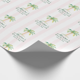 Pink Cabana Stripes Palm Bach Club Bachelorette Wrapping Paper