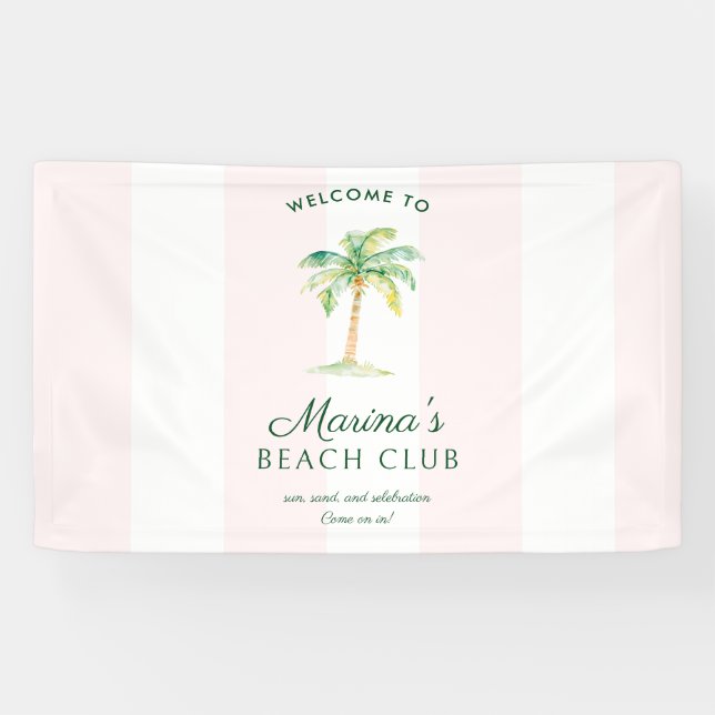 Pink Cabana Stripes Palm Beach Club Welcome Banner (Horizontal)