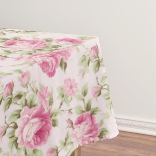 Pink Cabbage Rose Cottagecore Tablecloth