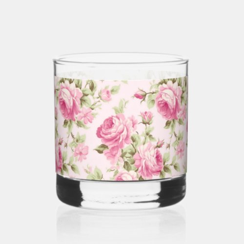 Pink Cabbage Rose Cottagecore Whiskey Glass