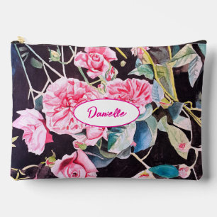 Pink Cabbage Rose Flower Pattern Watercolor Girls Accessory Pouch