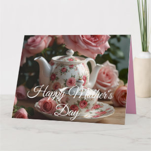 Pink Cabbage Rose Tea Card
