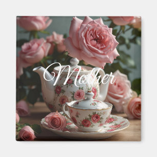 Pink Cabbage Rose Tea Magnet
