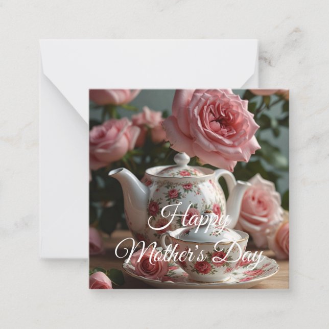 Pink Cabbage Rose Tea  Note Card (Front)