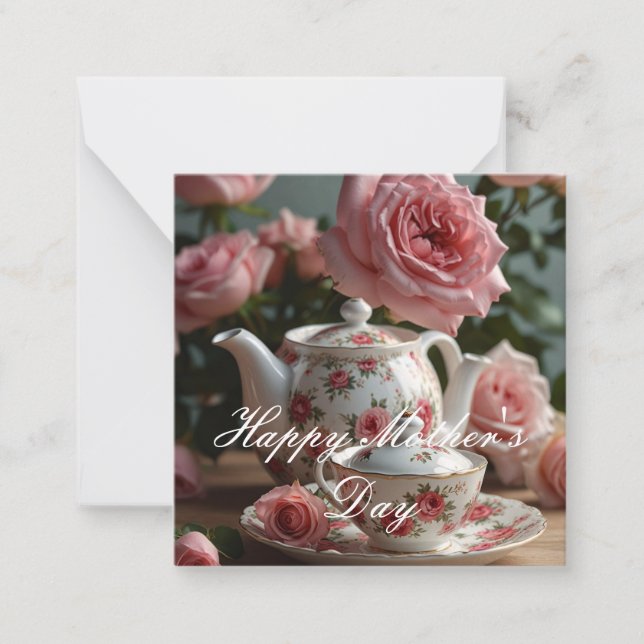 Pink Cabbage Rose Tea  Note Card (Front)