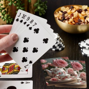 Pink Cabbage Rose Tea Poker Cards