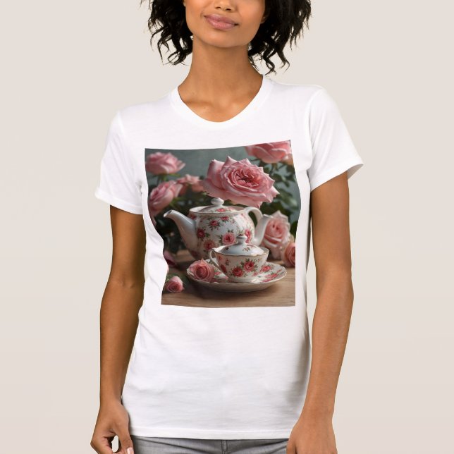 Pink Cabbage Rose Tea  T-Shirt (Front)