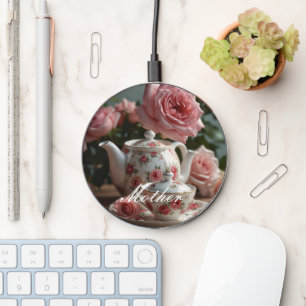 Pink Cabbage Rose Tea  Wireless Charger