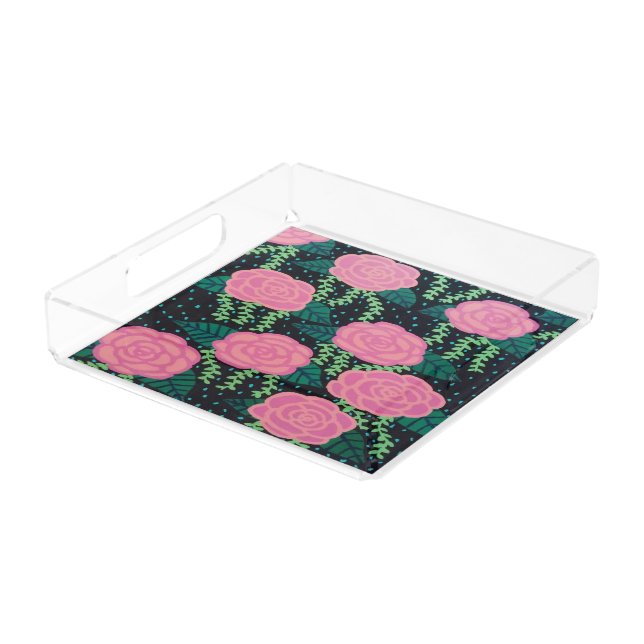 Pink Cabbage Roses Acrylic Tray (Angled)