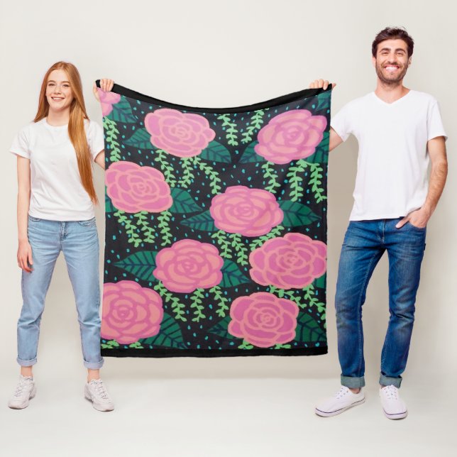 Pink Cabbage Roses  Fleece Blanket (In Situ)