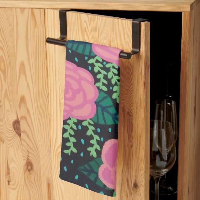 Pink Cabbage Roses  Kitchen Towel (Thirds Fold)