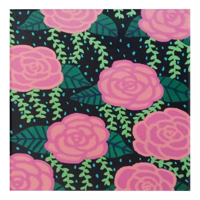Pink Cabbage Roses Painting  Acrylic Print (Front)