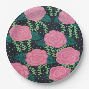 Pink Cabbage Roses  Paper Plates