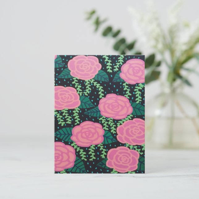 Pink Cabbage Roses Postcard (Standing Front)