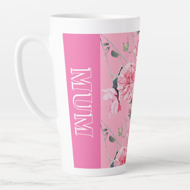 Pink Cabbage Roses Rose Watercolor floral Mom Mug (Left)