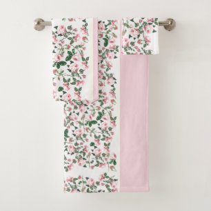 Pink Cabbage Roses Rosebud Flowers Bath Towel Set
