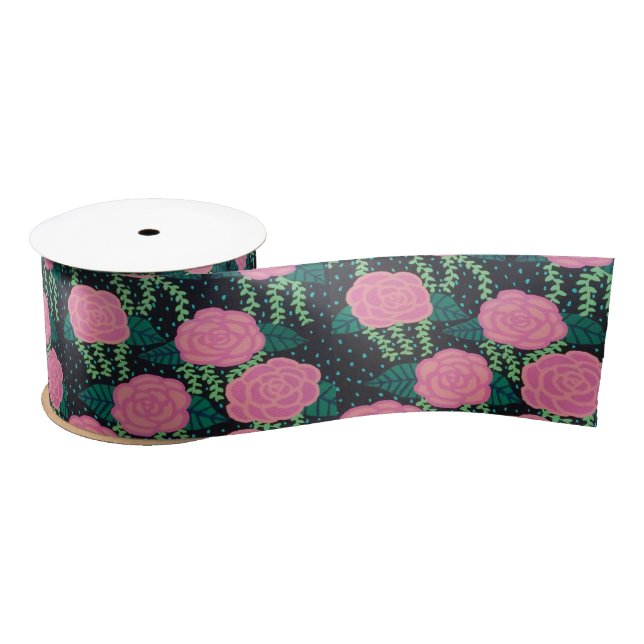 Pink Cabbage Roses Satin Ribbon (Spool)