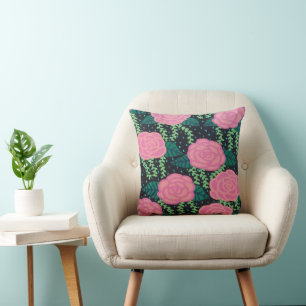 Pink Cabbage Roses  Throw Pillow