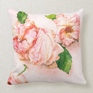 Pink Cabbage Roses Throw Pillow