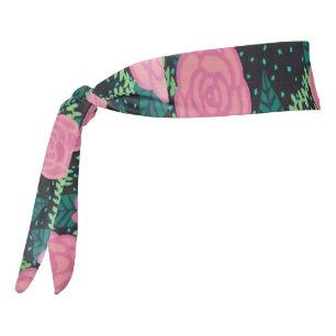Pink Cabbage Roses Tie Headband