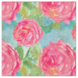 Pink Cabbage Roses Watercolor Flower Art Fabric