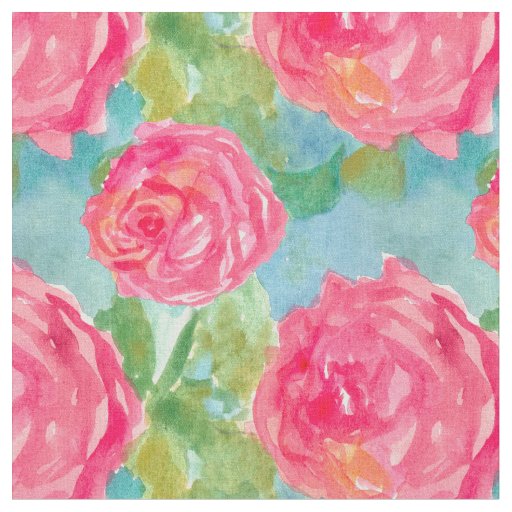 Pink Cabbage Roses Watercolor Flower Art Fabric | Zazzle