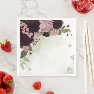pink & cabernet flowers greenery paper dinner napkins