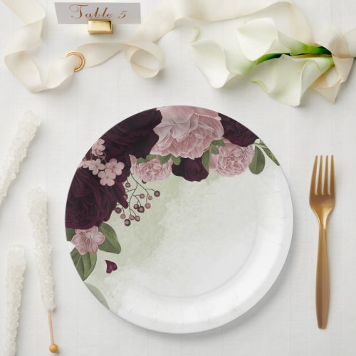 pink  cabernet flowers greenery paper plates