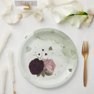pink & cabernet flowers greenery paper plates