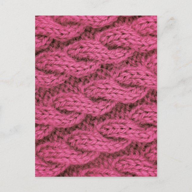 Pink cable knitting postcard (Front)