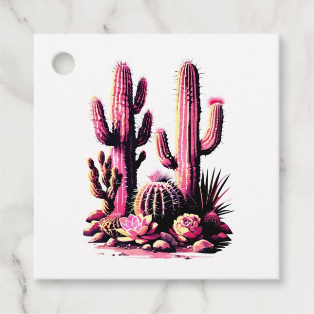 Pink Cacti Batch Favor Tags (Front)