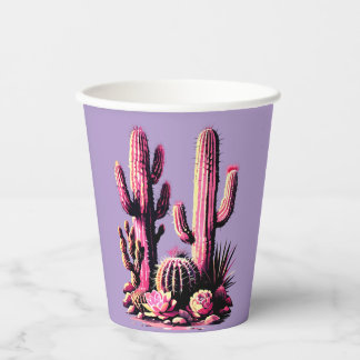 Pink Cacti Batch-Light Purple Background Paper Cups