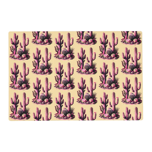 Pink Cacti Batch-Tan Background  Placemat (Front)