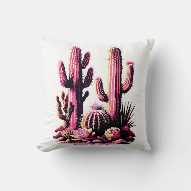Pink Cacti Batch Throw Pillow (Front)