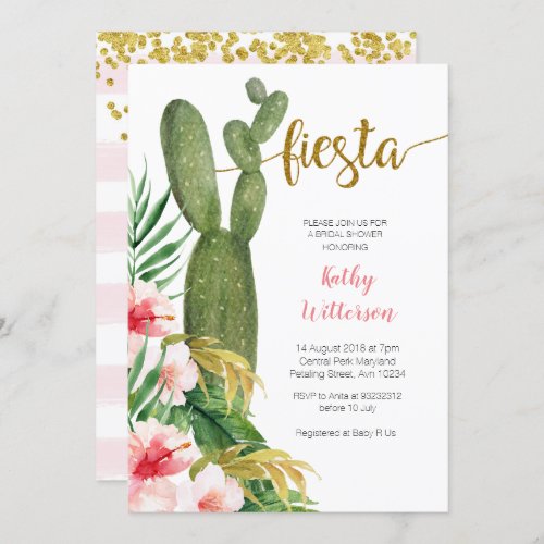 Pink Cactus Bridal Shower Invitation Succulent