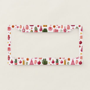 Pink Cactus Christmas Ornaments Pattern License Plate Frame