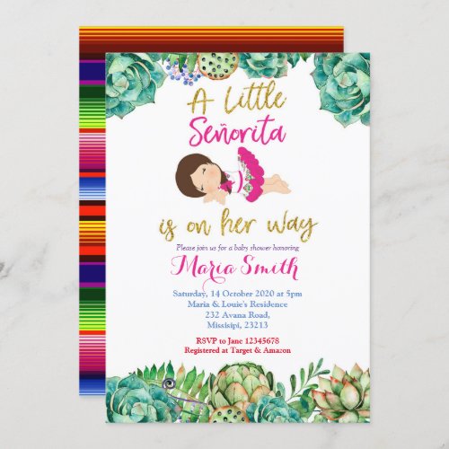 Pink Cactus Fiesta Baby Senorita Baby Shower Invitation