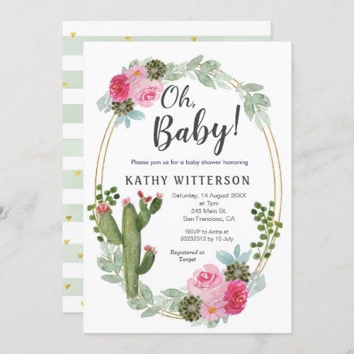 Pink Cactus Floral baby shower Invitation