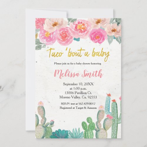 Pink Cactus floral Baby Shower Taco Bout Baby Invitation