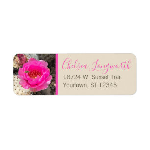 Pink Cactus Flower & Bee   Modern Script Label
