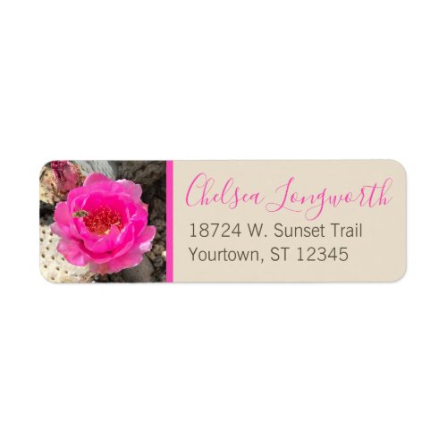 Pink Cactus Flower  Bee  Modern Script Label