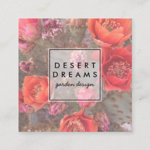 Pink Cactus Flower Desert Garden Photo Travel Square Business Card