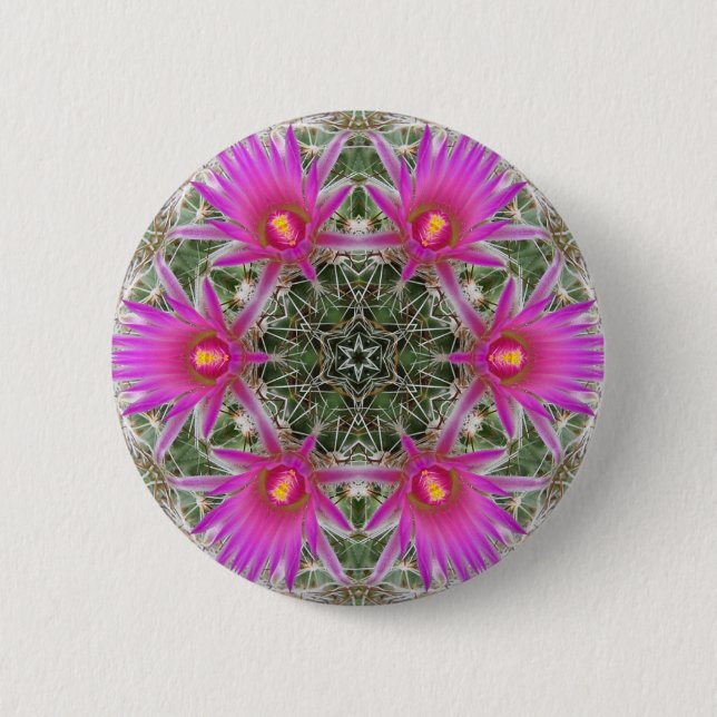 Pink Cactus Flower Pinback Button (Front)