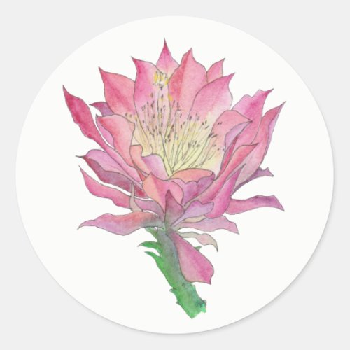 Pink Cactus Flower Small Round Sticker