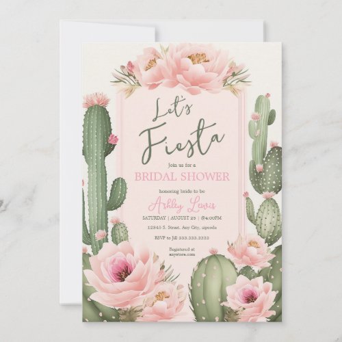 Pink Cactus flowers Greenery Blush Desert Invitation